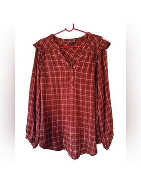 TORRID Crinkle Gauze Ruffle Plaid Top Rust Burgundy Sz 2 18 20 $60